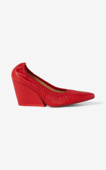 Kenzo Women Wrinkle Leather Court Shoe Medium Red
